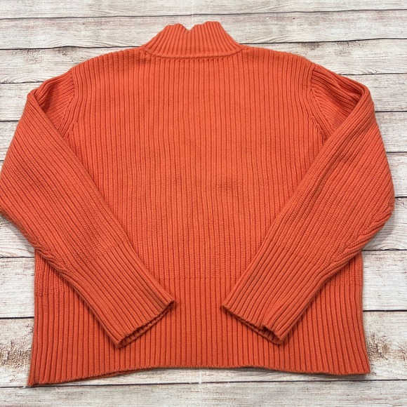 J. Jill Orange Ribbed Cotton Mock Neck Button Shoulder Sweater XL - Picture 7 of 7